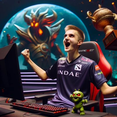 un giocatore professionista di 'Dota 2' che celebra una vittoria