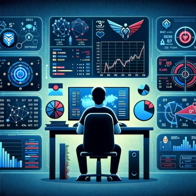 una persona che analizza statistiche e informazioni su diversi giochi e squadre di esports